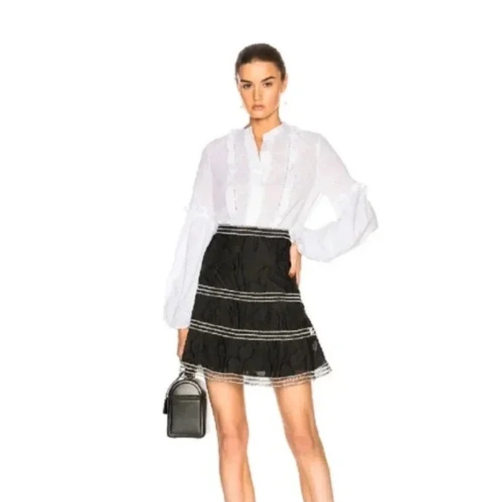 Alexis Kamryn Mini Skirt Flared Embroidered Floral Organza Lace Black White